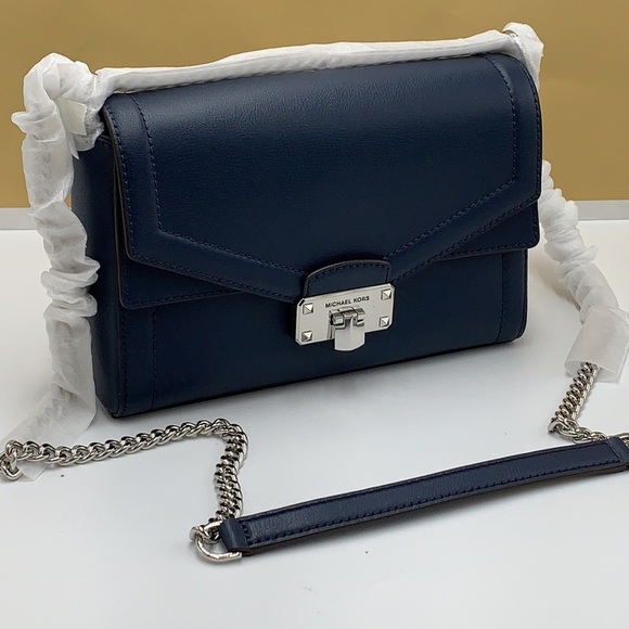 Michael Kors Kinsley Medium Flap Shoulder Bag Crossbody in NAVY COLOR - Picture 14 of 15